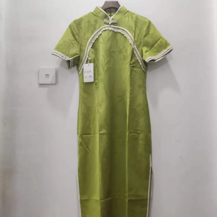 梦路  A168  新中式秋香绿改良版少女款  旗袍