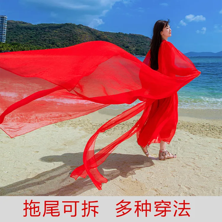三亚泰国巴厘岛海边度假沙滩拍照连衣裙超仙可拆卸拖尾长裙