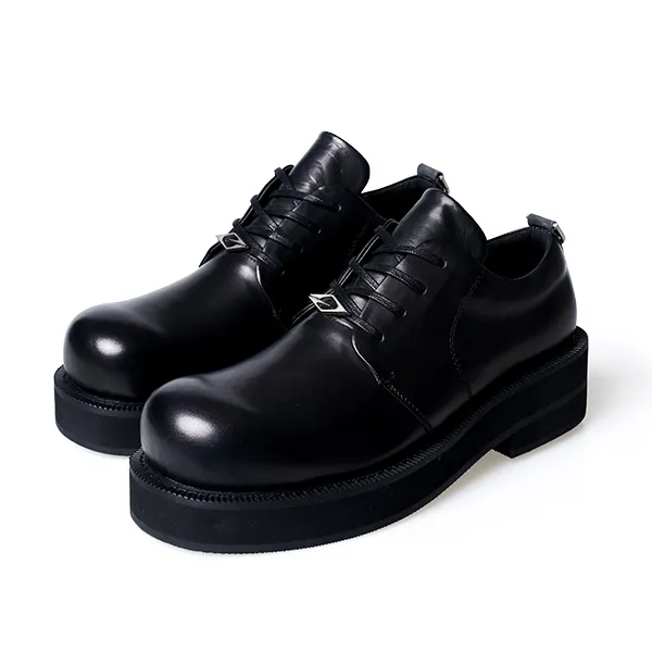 TERRAINCOGNITA马嘉祺明星同款小牛皮圆头德比鞋大头厚底真皮皮鞋