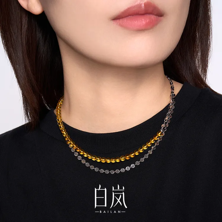 白岚流金项链女2025新款轻奢小众新款琥珀拼接锁骨链XL4808