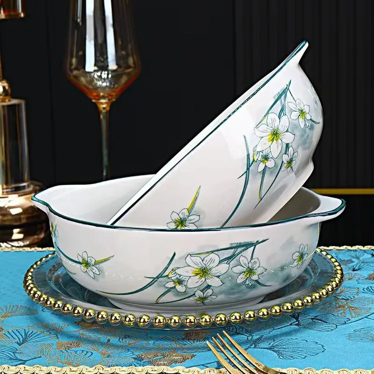 2只装10.5英寸家用陶瓷双耳汤碗水仙花大碗水煮鱼酸菜鱼大号碗