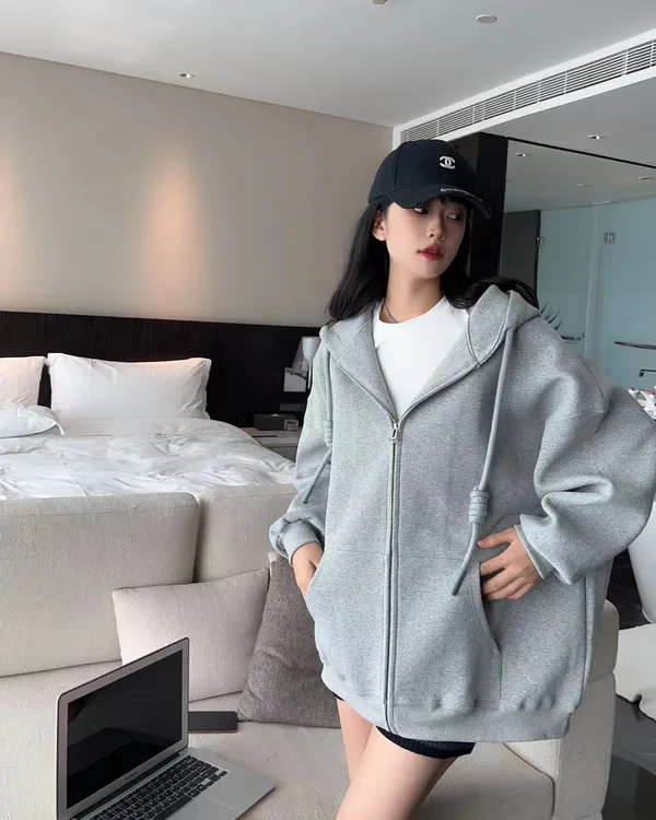 【奔跑】冬款韩版重磅中长款宽松连帽纯色外套218