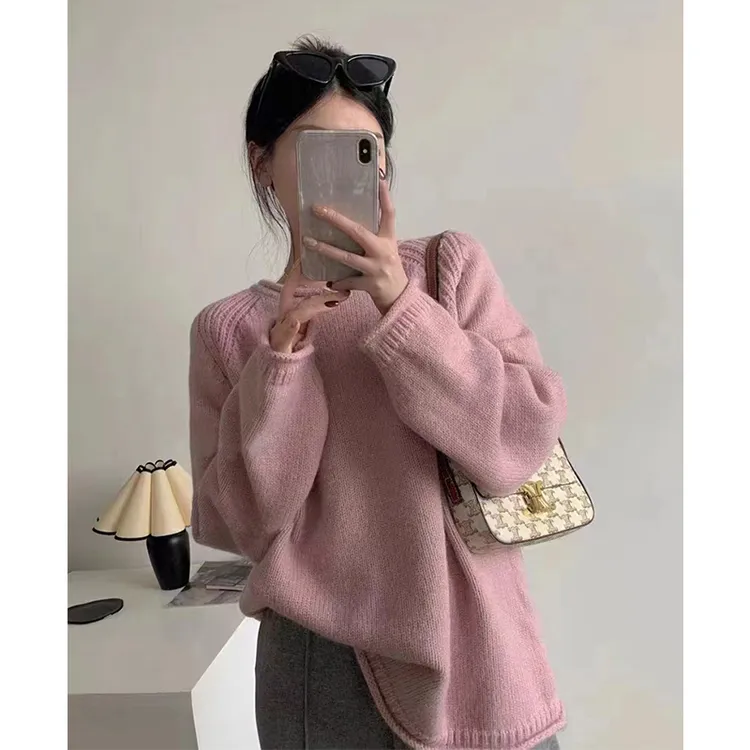 圆领套头毛衣针织衫女秋冬2025新款宽松慵懒风内搭毛衣圆领打底衫