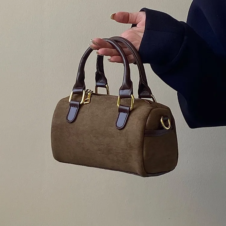 韩版秋冬时尚复古绒面女士斜跨小包小众百搭枕头包波士顿手提女包