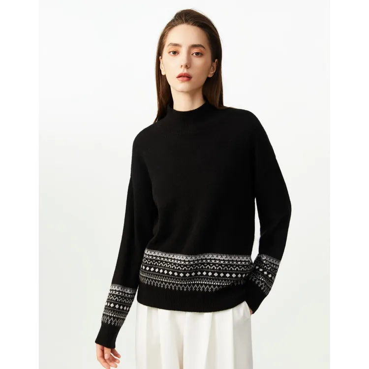 King Deer/鹿王25秋冬百搭针织休闲宽松半高领羊绒衫L804109G