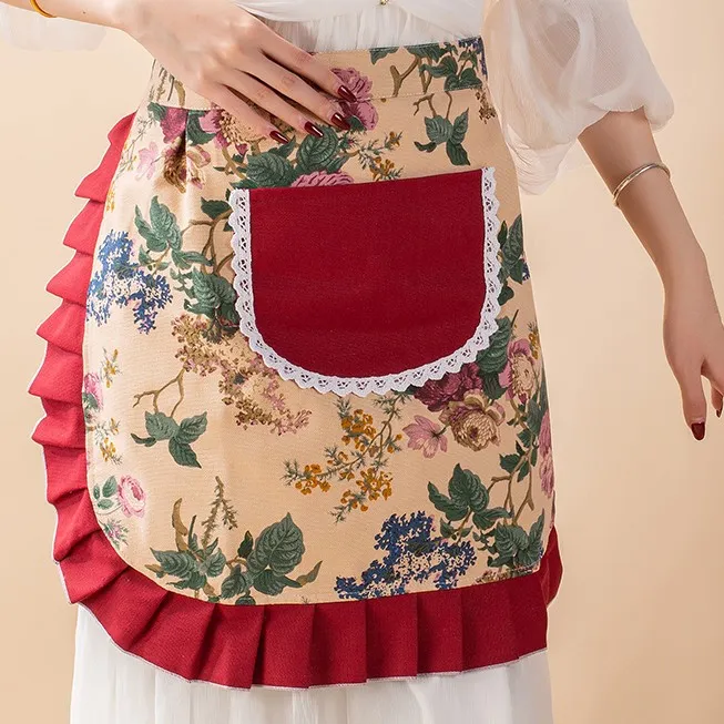 帆布加厚围裙短款半身围腰防水家用做饭防油时尚全棉双层成人款