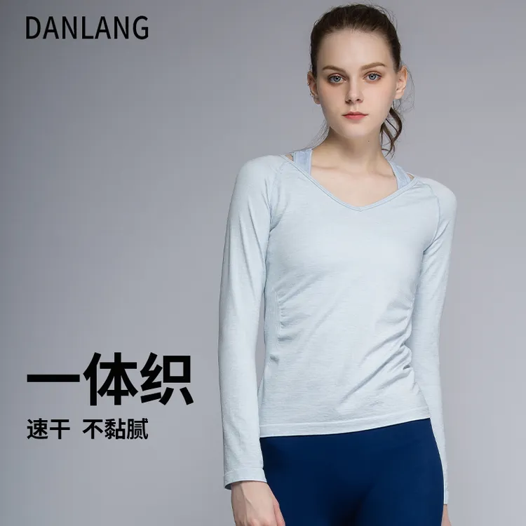 DANLANG无缝针织运动瑜伽长袖女秋冬健身长T恤透气休闲上衣C1094