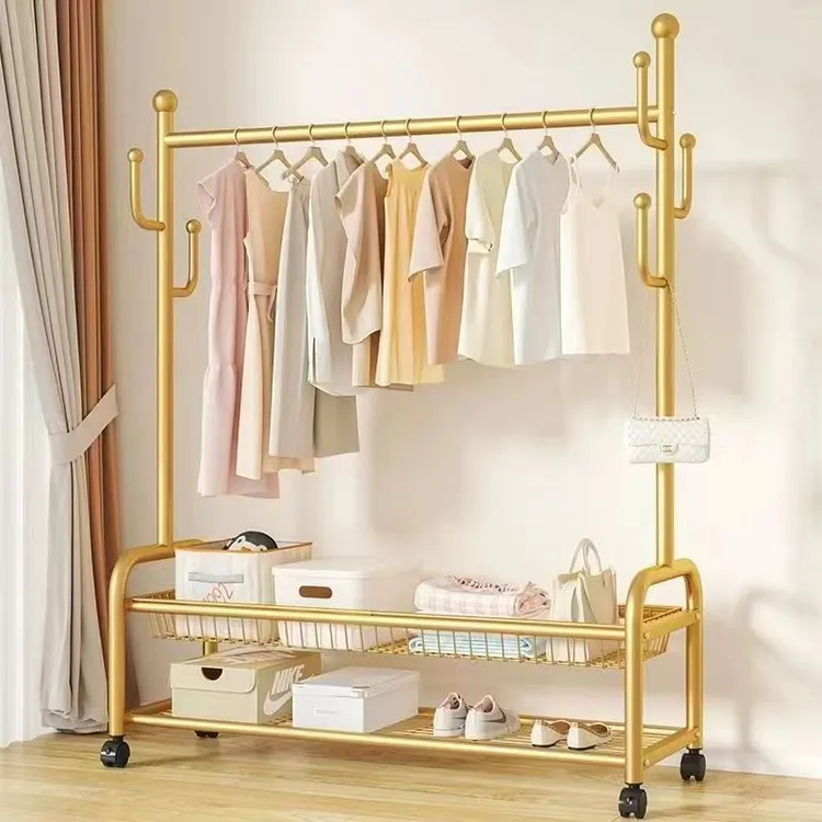 轻奢晾衣架落地家用简易可移动美容院衣服架卧室挂衣架立式衣架子