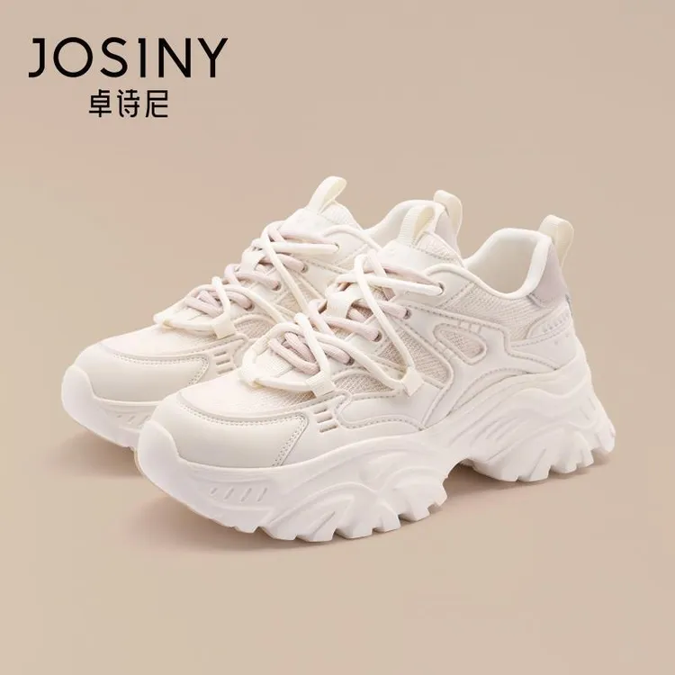 卓诗尼小个子厚底松糕休闲鞋2025新款秋季老爹鞋女百搭运动小白鞋