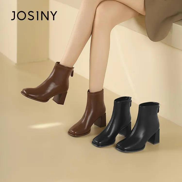 卓诗尼高跟靴女靴2025新款冬季粗跟切尔西靴时尚粗跟时装靴短靴子