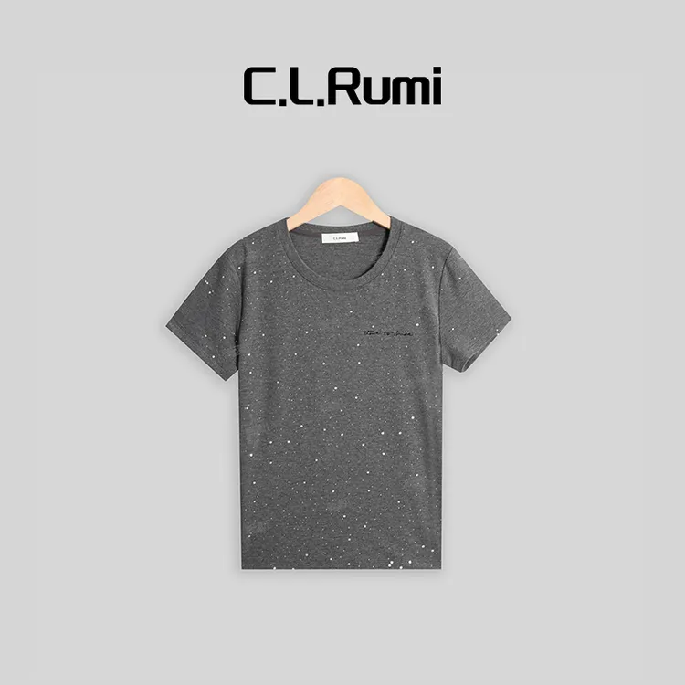 【Rumi时装】”钻石T“舒适时尚休闲夏季宽松经典嵌闪T恤6063tx