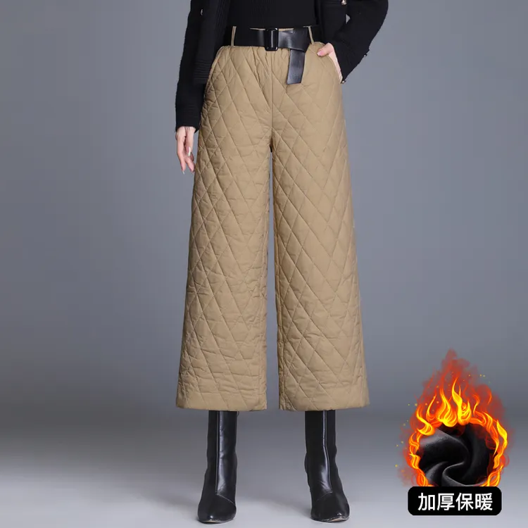 小个子阔腿棉裤2025冬季新款加绒加厚中年大码高腰夹棉保暖九分裤