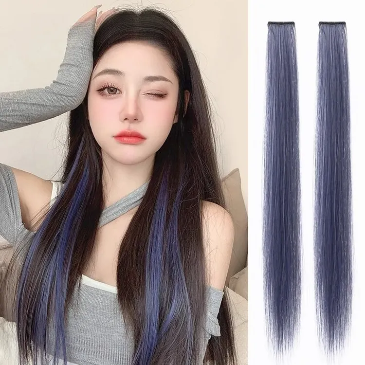 假发女长发彩色挂耳染双马尾仿真直发一片式挑染接发甜酷假发片