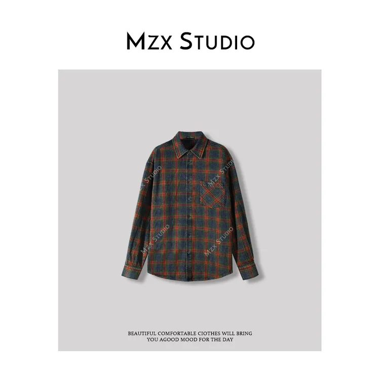 MZX 春季美式复古格子长袖衬衫SY6831-Y