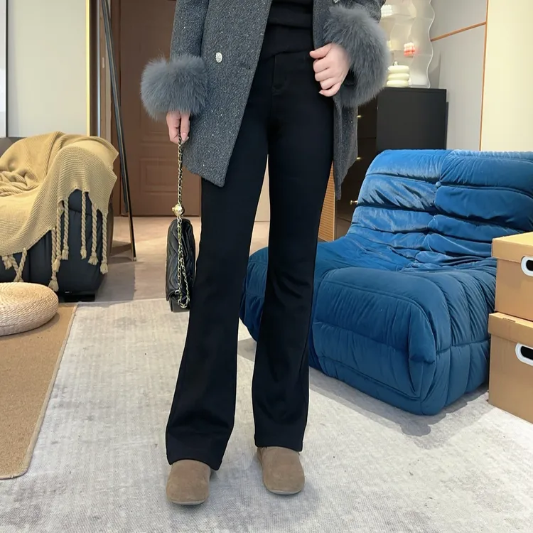 【黑色微喇】小个子2024冬季新款加厚加绒显瘦微喇牛仔裤裤子N509