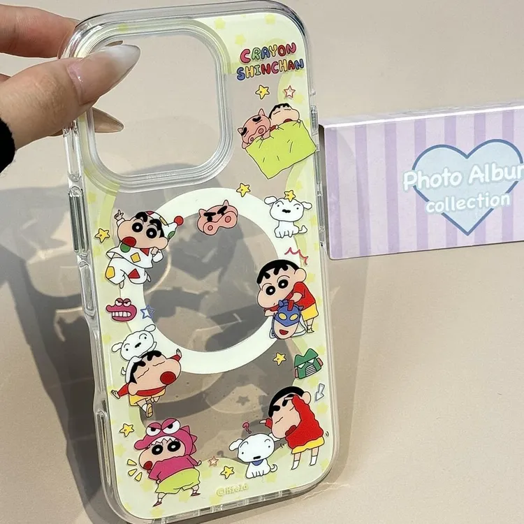 睡衣小新磁吸壳适用苹果16手机壳iPhone15可爱13软11小众12潮卡通