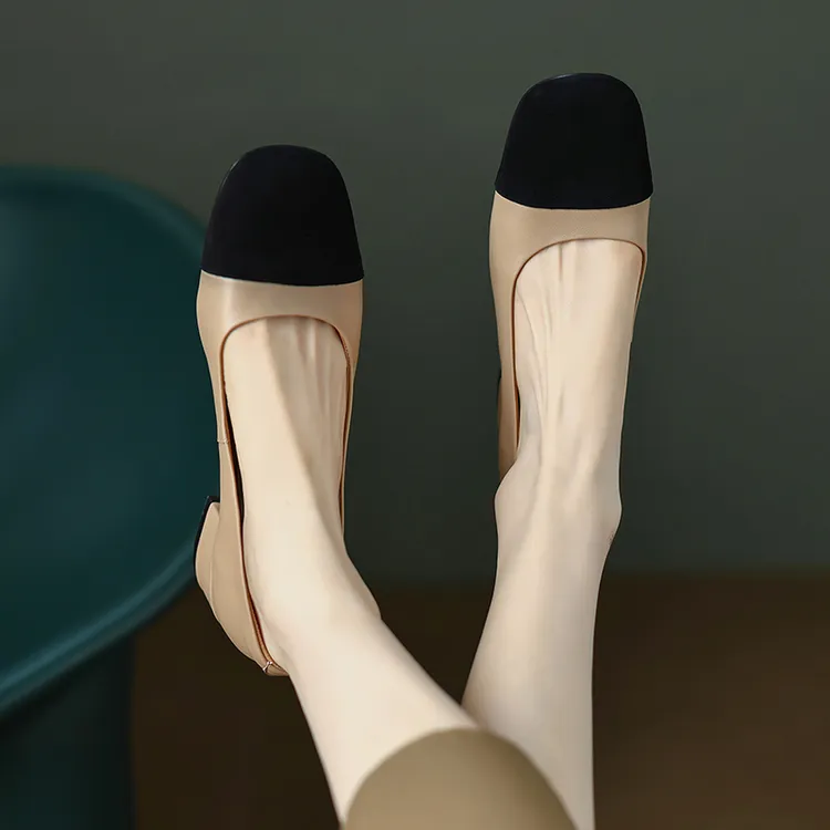 3CM，小香风单鞋浅口牛皮鞋粗跟百搭软底通勤穿搭女士软底粗跟通勤