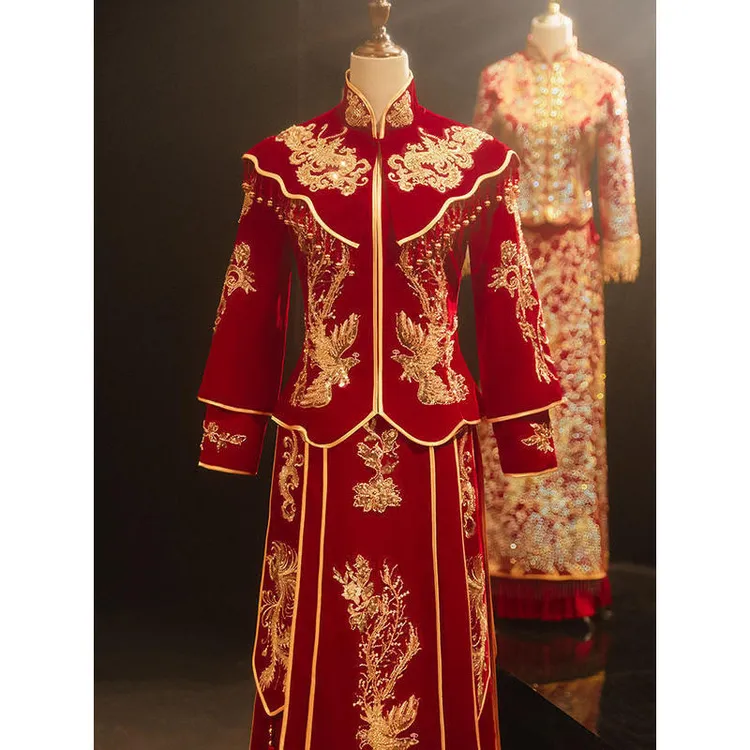 丝绒秀禾服新娘2023新款结婚敬酒服秀和服婚服中式婚纱龙凤褂嫁衣