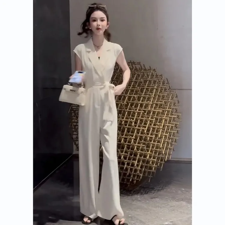 御姐女神范气质时尚连体裤女2025夏季新款高级感收腰西装领连衣裤
