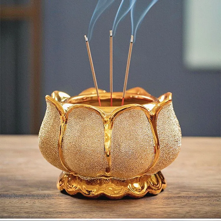 加厚沙金莲花香炉家用陶瓷室内小烧香炉居室香薰炉小香炉