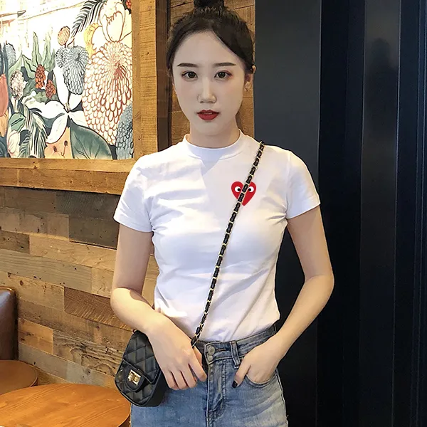 白色短袖t恤女夏季修身半高领2024早春紧身半袖ins潮百搭纯棉上衣