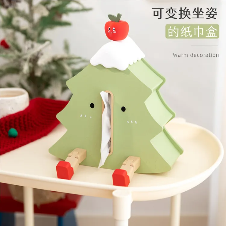 阿楹 高颜值可爱圣诞树纸巾盒创意搞怪客厅餐桌茶几洗脸巾放置盒