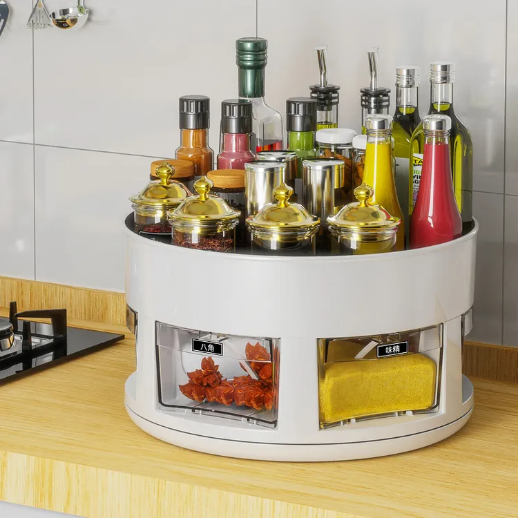 旋转调料双层大容量厨房调料置物架架子家用收纳置物架调料盒