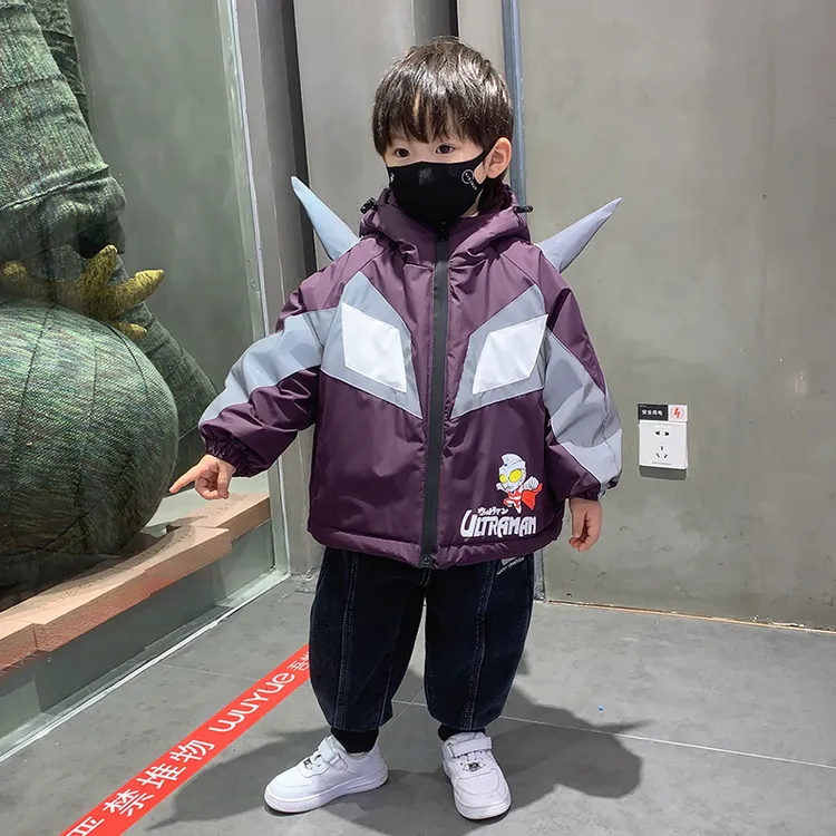 奥特曼衣服男童冬装加绒外套棉服2025新款儿童反光棉衣加厚派克服