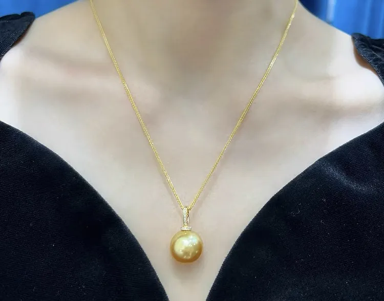 天然海水南洋金珠18k金万能卡扣吊坠奶嘴正圆浓金强光微瑕珠宝