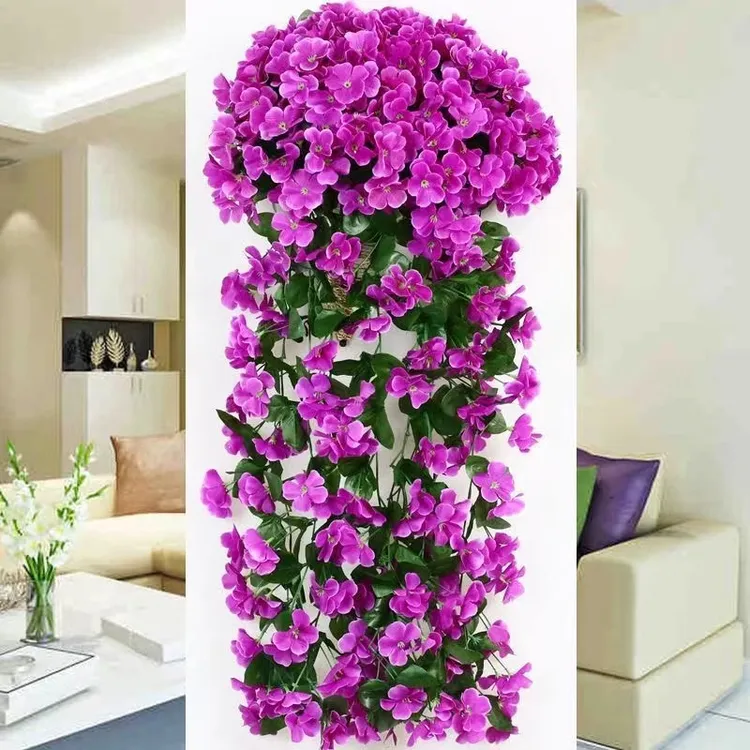 挂墙大束仿真花紫罗兰假花客厅墙面上壁挂遮挡装饰花藤蔓吊兰吊篮