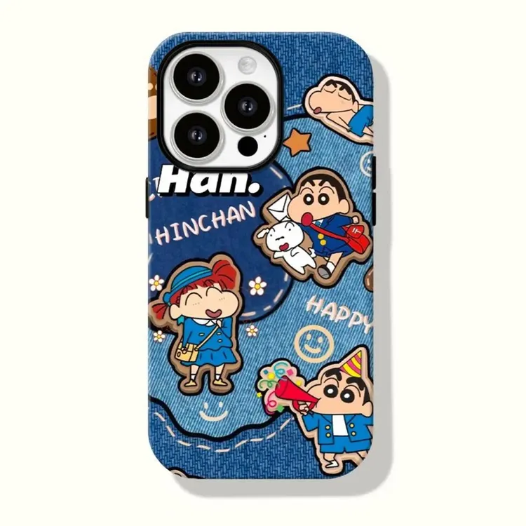 牛仔纹小新荔枝纹适用苹果15手机壳iPhone17pro潮款13软壳12防摔