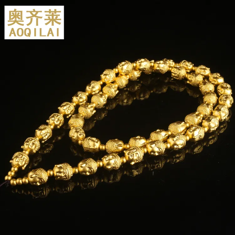 奥齐莱999足金双面佛头项链大款黄金金珠编织挂链吊坠金链子男女