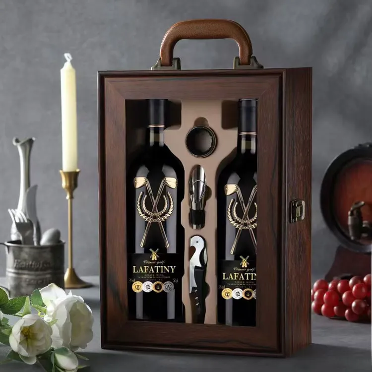 （双支干红+天窗木盒）高尔夫干红葡萄酒750ML16.5度春节送礼聚会