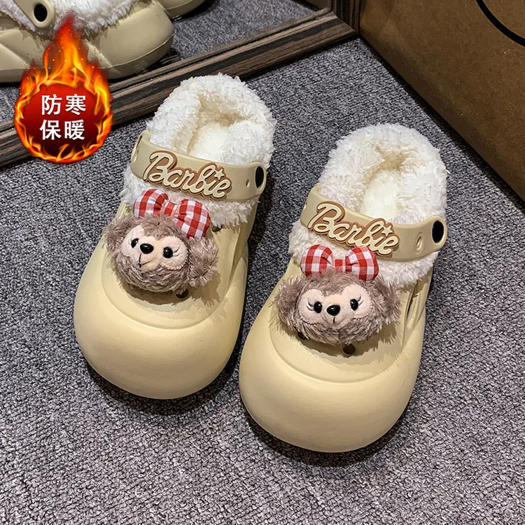 加绒款洞洞鞋女鞋可拆卸达菲熊棉拖鞋24款网红厚底EVA棉拖鞋女鞋
