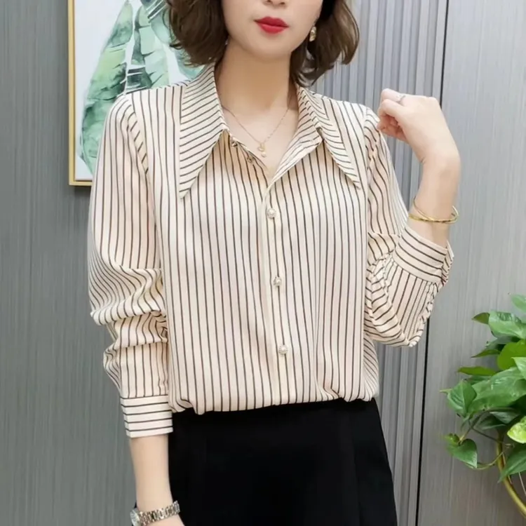 秋季新款衬衫女士条纹气质长袖衬衣百搭宽松显瘦时尚上衣休闲小衫