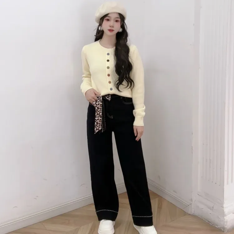 IEF/爱依服【小个子】2025冬季新款港式复古通勤牛仔直筒裤流光风