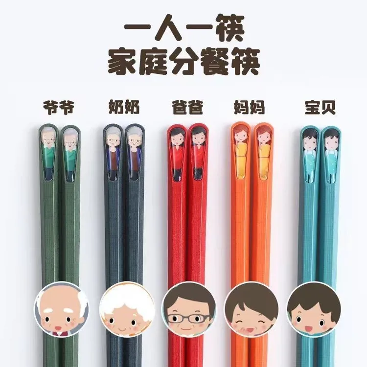 【3.4到手5双】网红十色可爱合金筷高档不发霉家庭防滑防霉家用筷子