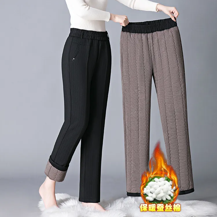 中老年女裤高腰宽松加绒妈妈裤冬季老年人松紧腰休闲暖裤老人棉裤