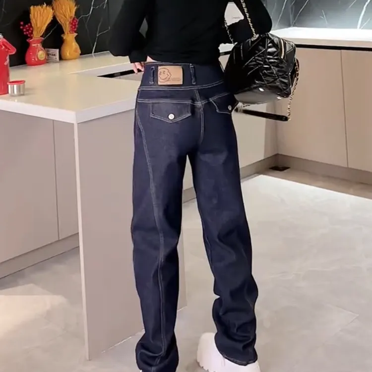 牛仔裤女2024年新款冬季裤子显瘦高腰加绒加厚长裤时尚百搭直筒裤