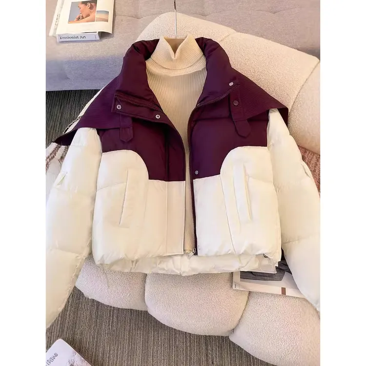 棉服女韩版宽松百搭时尚冬新款撞色炸街洋气面包服面包服短款棉衣