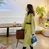 A11059 韩版宽松V领中长款加厚呢子大衣 XX
