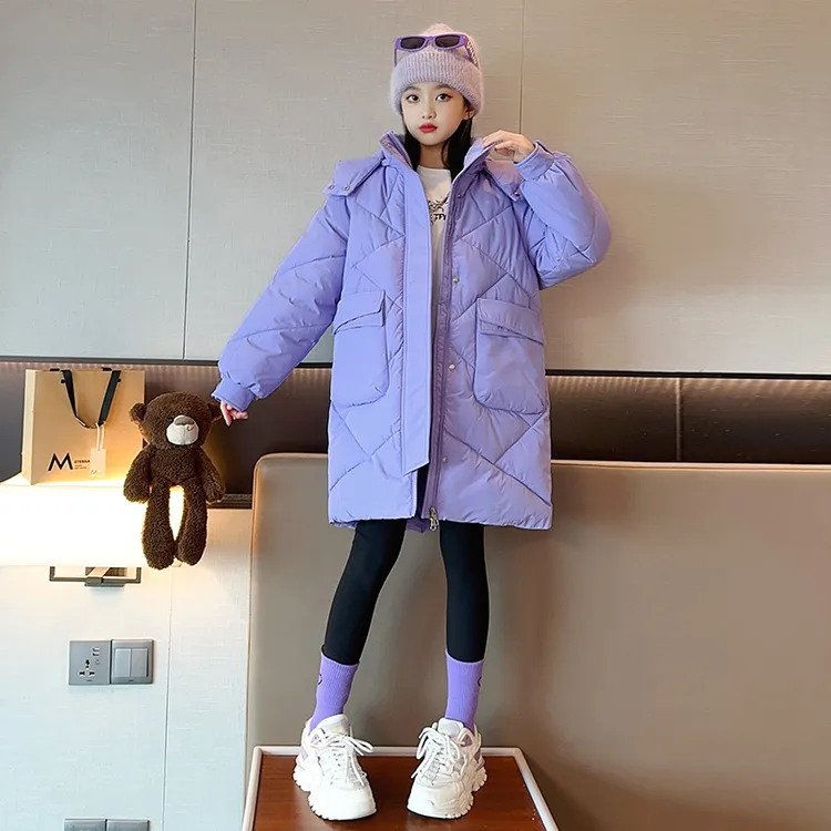 女童棉服中长款2025新款洋气儿童棉衣女孩时尚中大童加厚棉袄外套