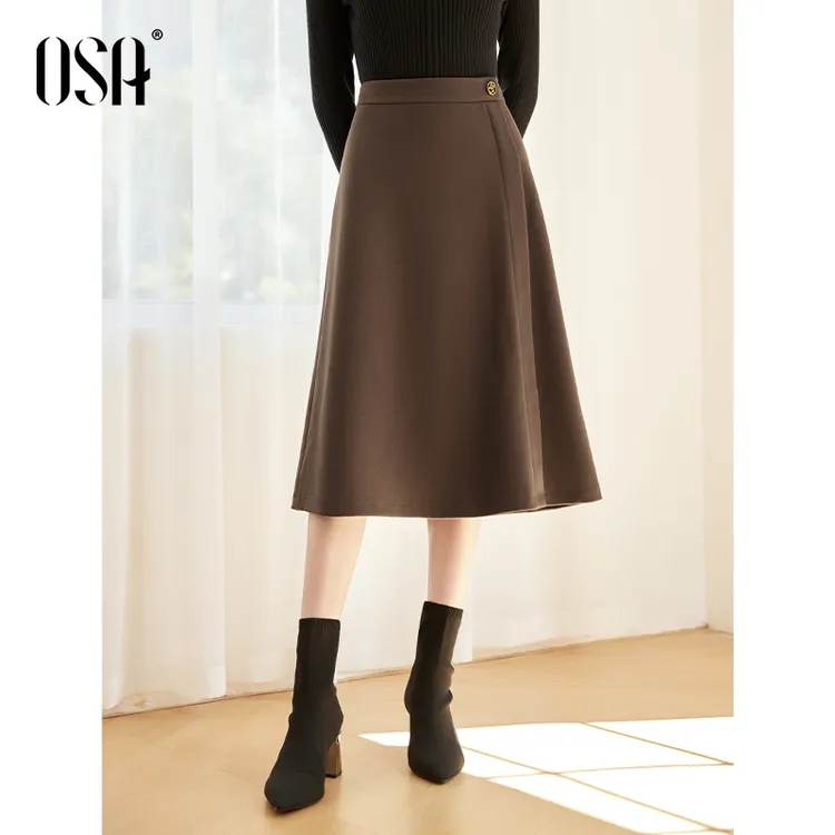 OSA/欧莎 星空呢通勤高腰a字半身裙中长款小个子秋冬S124C51012