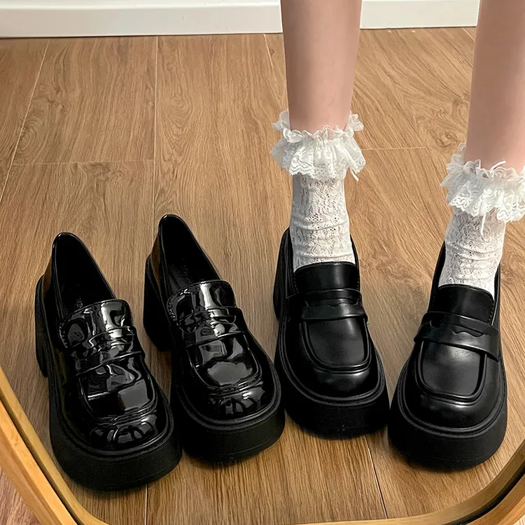 南在南方厚底小皮鞋女英伦风单鞋2025春秋新款百搭粗跟乐福鞋