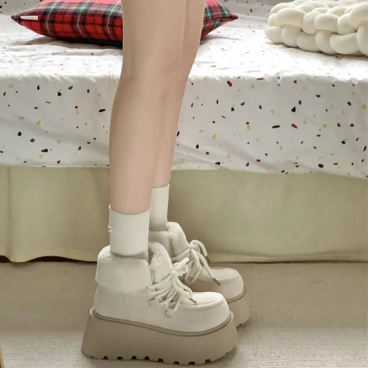 南在南方复古厚底雪地靴女款2025新款冬季加绒加厚东北保暖棉鞋子