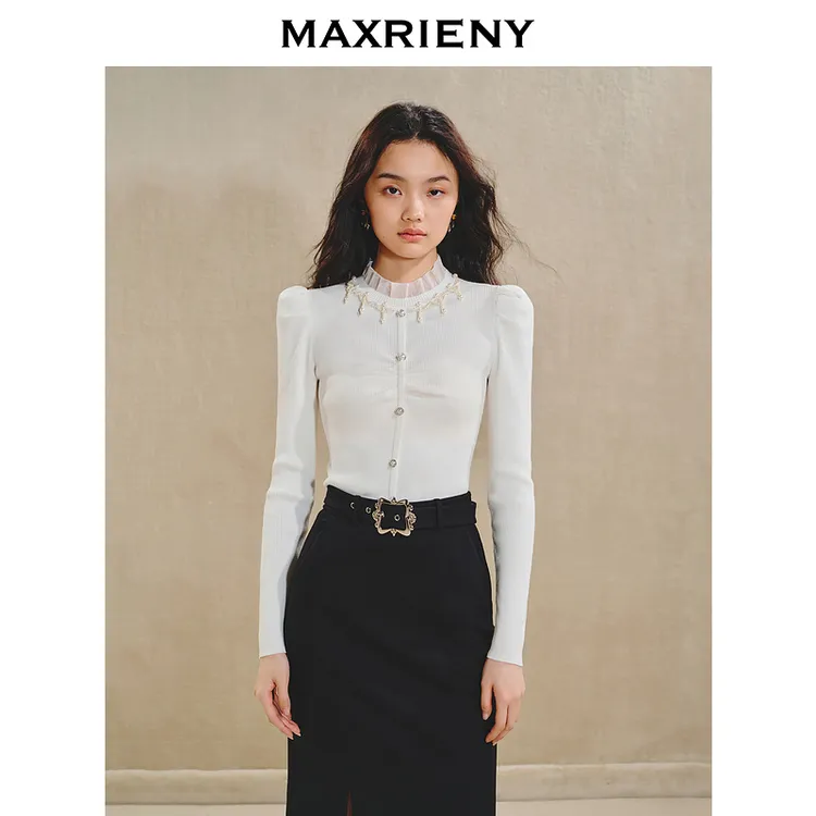 MAXRIENY宫廷复古感套头针织毛衫秋冬新款修身显瘦上衣女