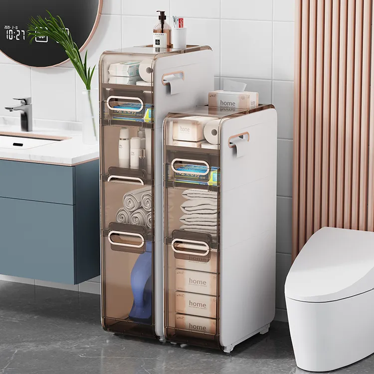 轻奢浴室夹缝柜置物架收纳亚克力免安装厕所卫生间马桶储物柜落地