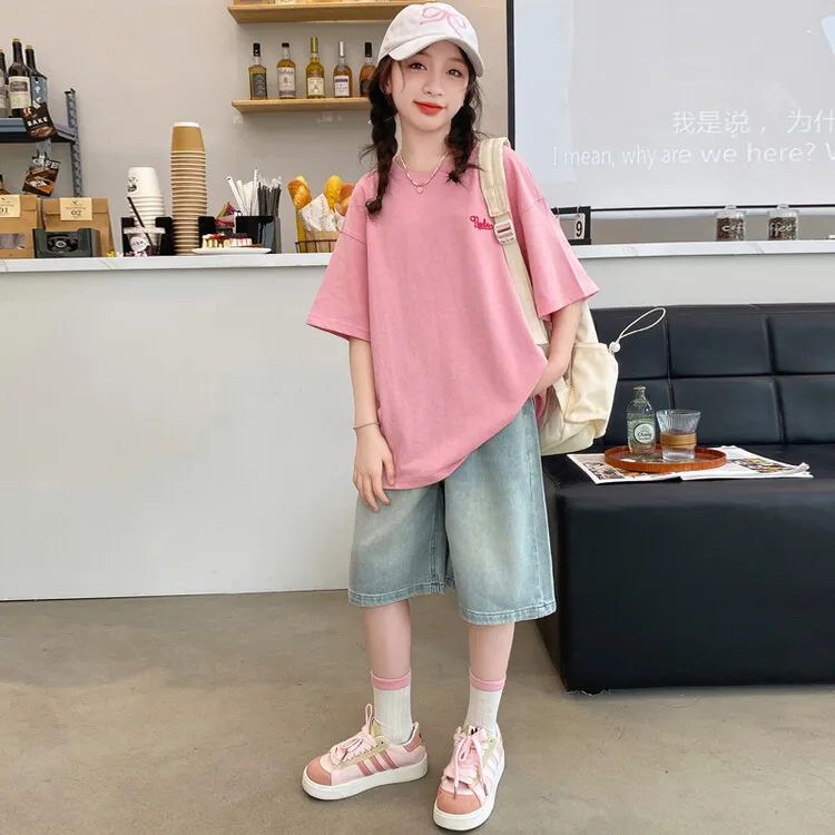女童短袖T恤夏季宽松2024新款洋气印花儿童休闲百搭夏装韩版上衣