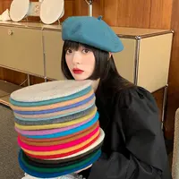羊毛贝雷帽女秋冬韩系英伦复古糖果色冬季毛呢蓓蕾画家帽气质网红
