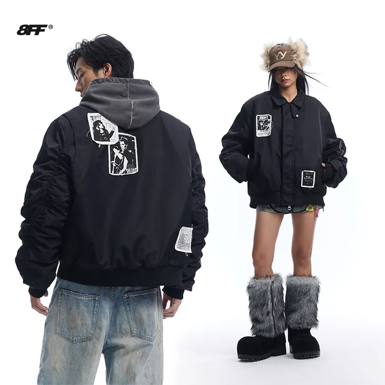 8FF大不相同/25飞行员bomber免烫夹克贴布绣宽松短款棉衣美式棒球